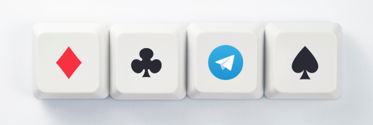 Four white keys showing different poker emblems alongside the Telegram icon