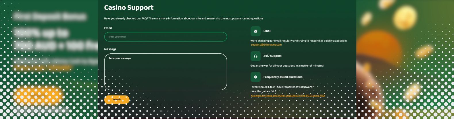 To amplify your starting balance, taking advantage of the 50 Crowns Casino welcome offer is highly recommended. Registering an account and making a minimum $30 deposit allows you access to  <strong>100% up to $700 + 100 free spins</strong>  on Gold Rush with Johnny Cash by Bgaming using the Promo Code: 'CROWNS'.